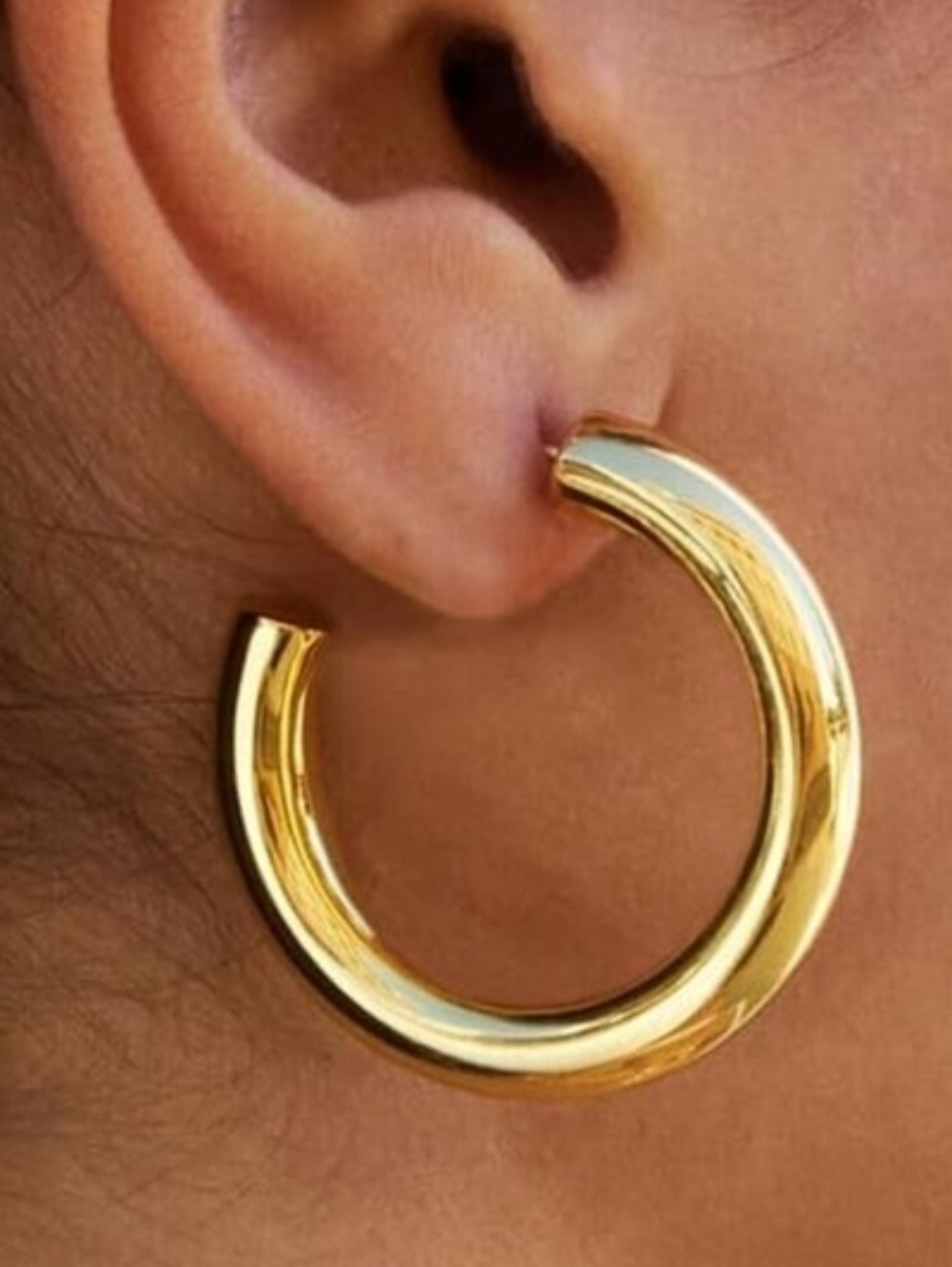 Chunky Hoop Earrings Gold Plated Hypoallergenic Lightweight Jewelry 1.5 Inch